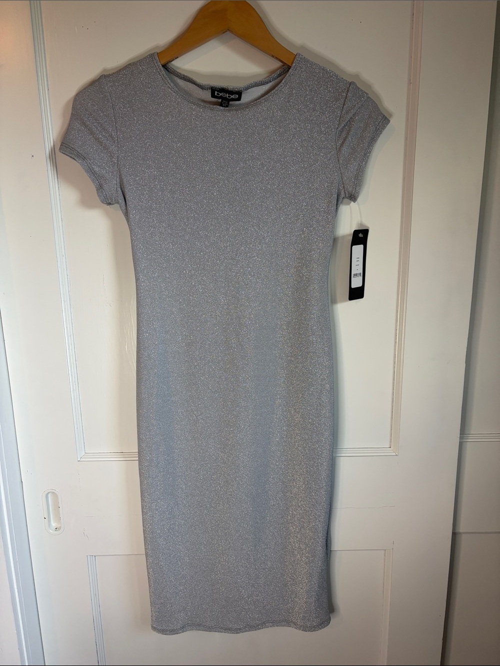 bebe Silver Sparkle Midi Bodycon Dress